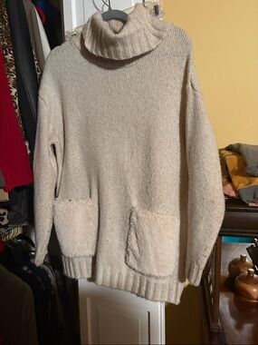 Magaschoni Cream Turtleneck Sweater with Pocket Detail